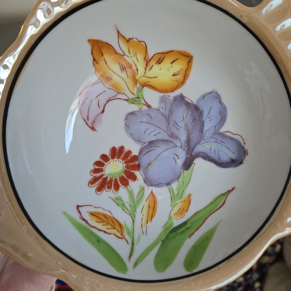 Orange Lusterware Floral Fish Trinket Serving Bowl Dish Made in Japan Vintage - Picture 3 of 4